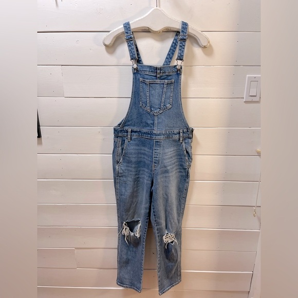 OLD NAVY - Distressed Denim Overalls with Side Zip - Size 8 Petite - Picture 1 of 12